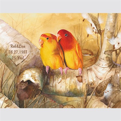 Summer Lovebirds - Watercolor Print with Custom Text for Anniversary - myDaVinci